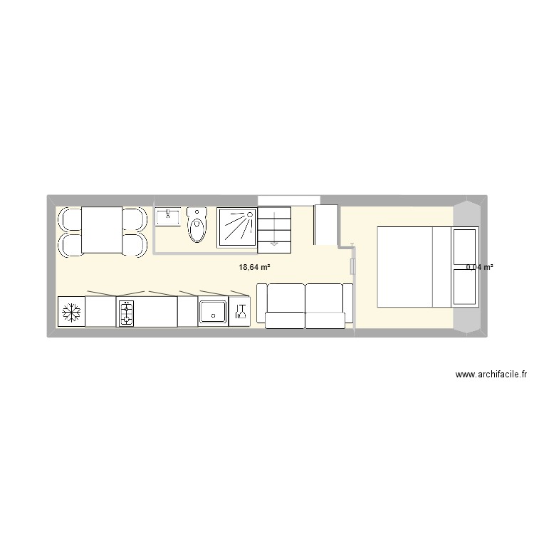 bus 1. Plan de 2 pièces et 19 m2