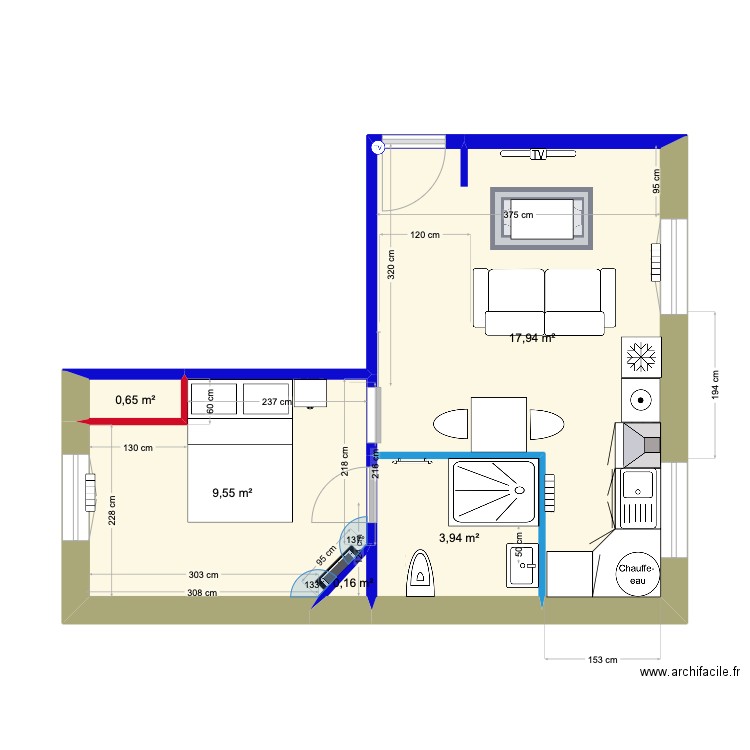 Louis Pasteur 2 (grande SDB). Plan de 5 pièces et 32 m2