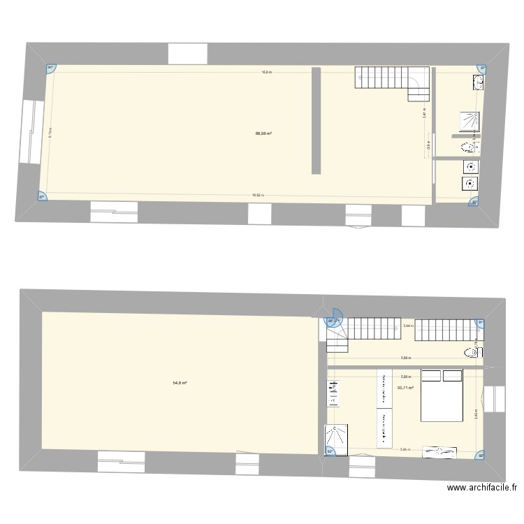rdc. Plan de 3 pièces et 172 m2