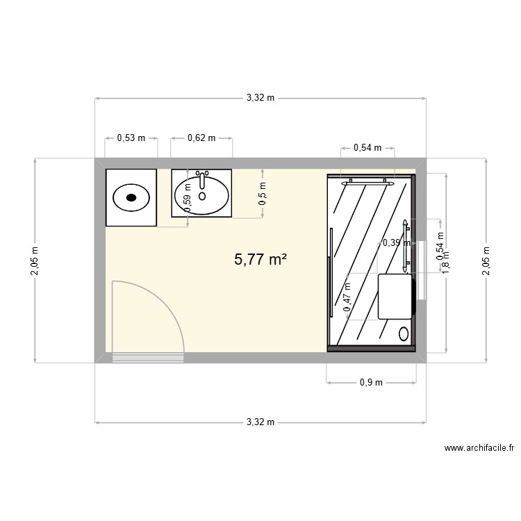 pasquier projet. Plan de 1 pièce et 6 m2