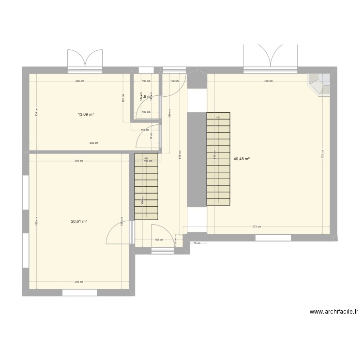 RDC. Plan de 4 pièces et 76 m2