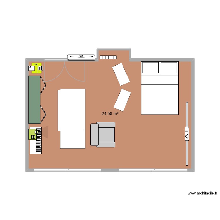 La Pinede 02. Plan de 1 pièce et 25 m2