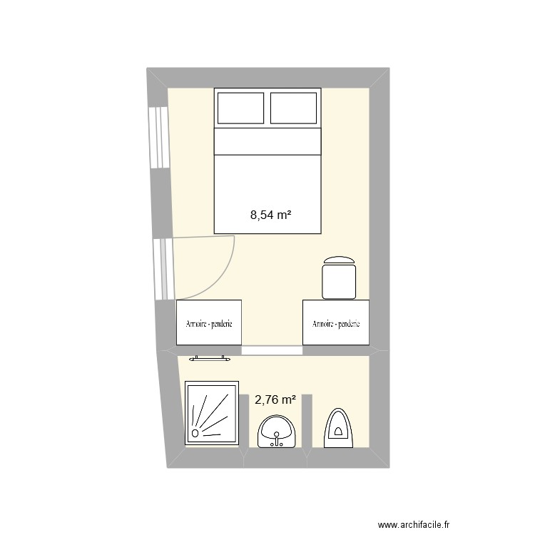 CHAMBRE 2. Plan de 2 pièces et 11 m2