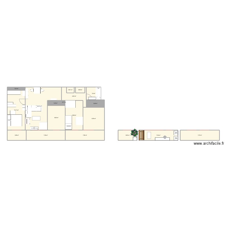 Appart 2. Plan de 19 pièces et 112 m2