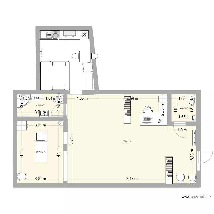 cab. Plan de 4  et 65 m²