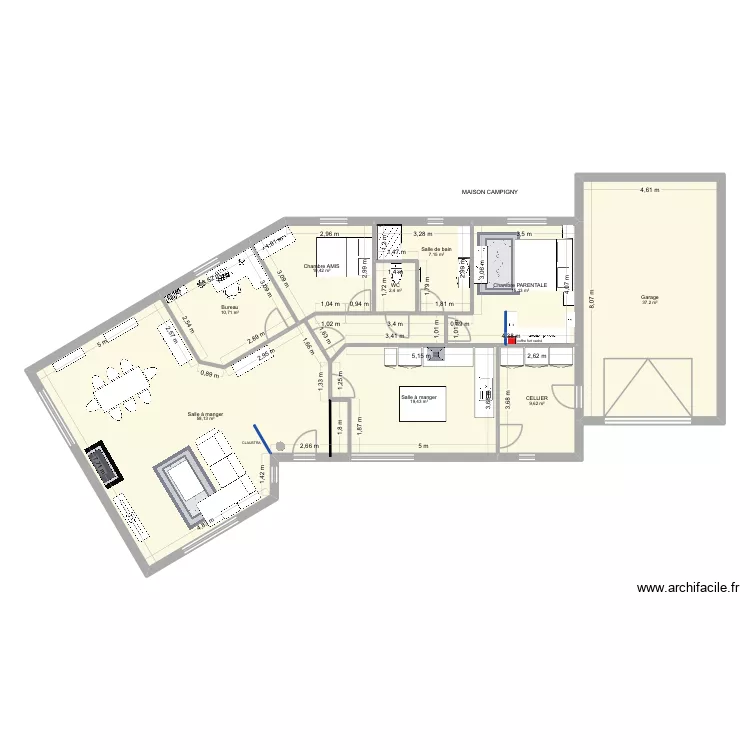 MAISON PARENTS. Plan de 9  et 170 m²