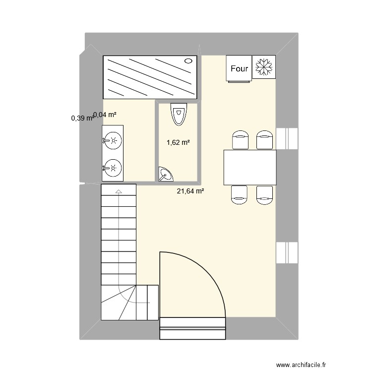 Chapelle. Plan de 4 pièces et 24 m2