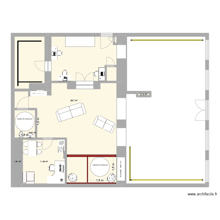 APRES travaux 2. Plan de 5 pièces et 87 m2