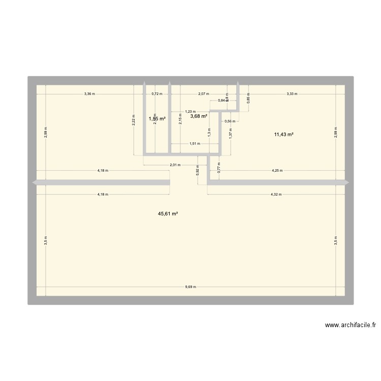 Maison Plage Base. Plan de 4 pièces et 62 m2