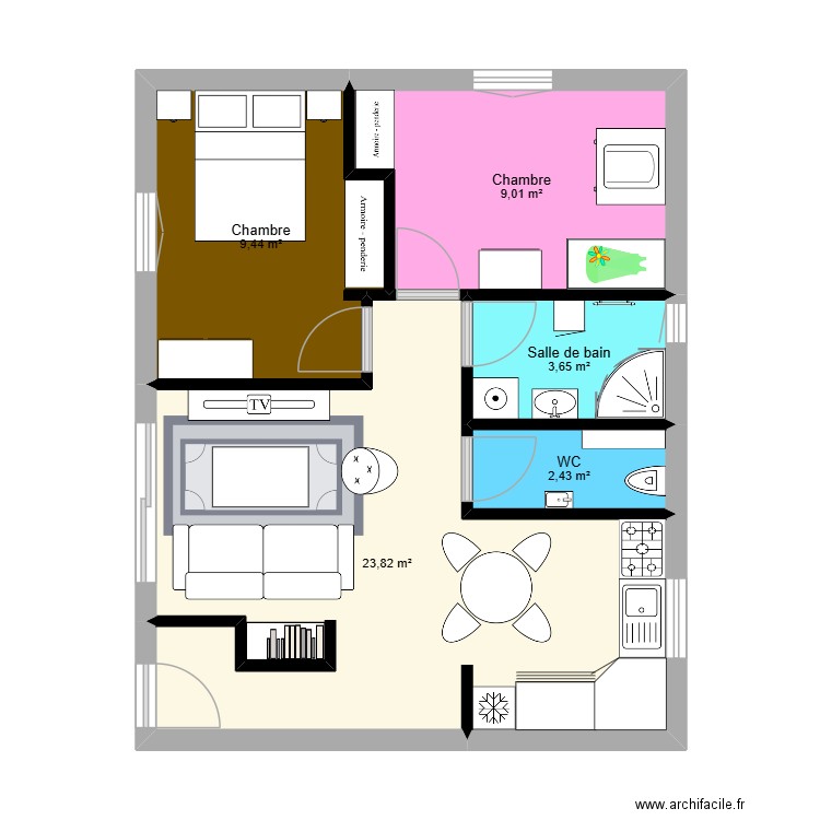 maison aurore. Plan de 5 pièces et 48 m2
