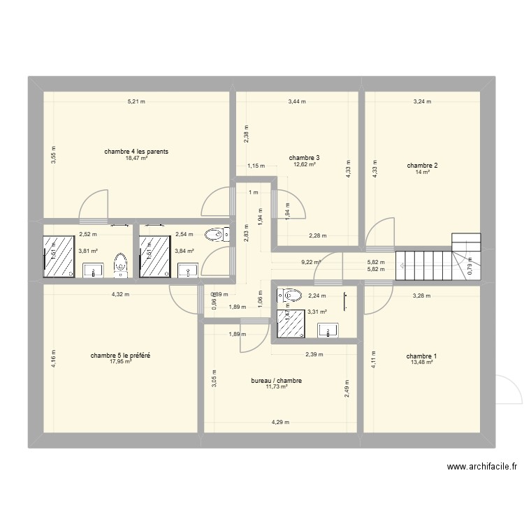 masnuy béton v1 pas bon. Plan de 11 pièces et 223 m2
