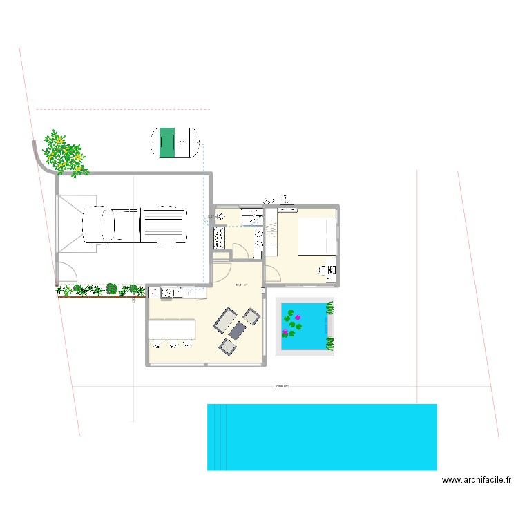 piti Kaz plomberie. Plan de 2 pièces et 49 m2