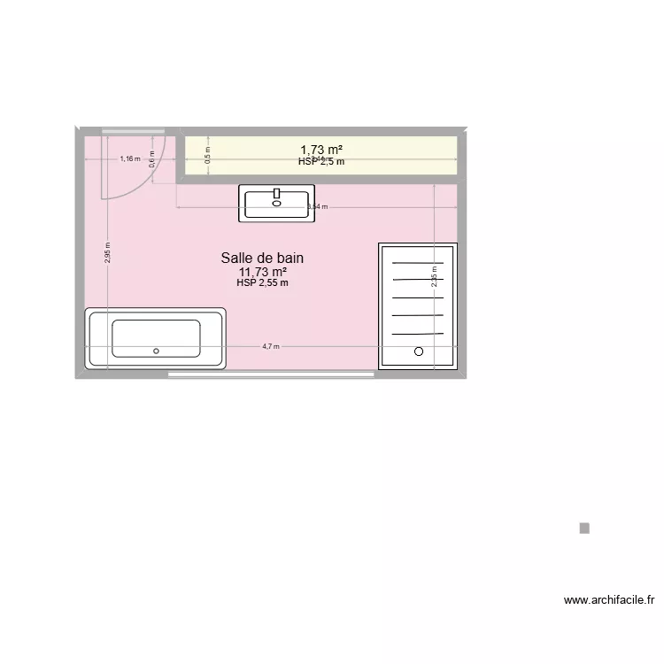 plan salle de bain Ham/Sambre cotation et meuble exemple. Plan de 2  et 13 m²