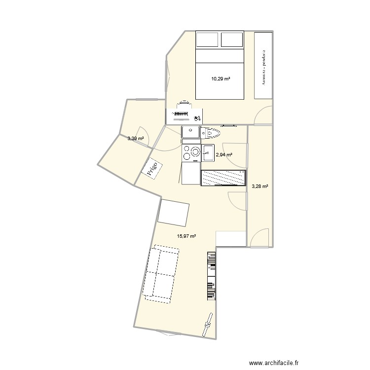 Plan Appart ISSY. Plan de 5 pièces et 36 m2