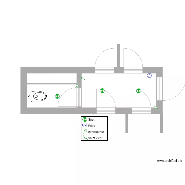 Couloir & WC. Plan de 