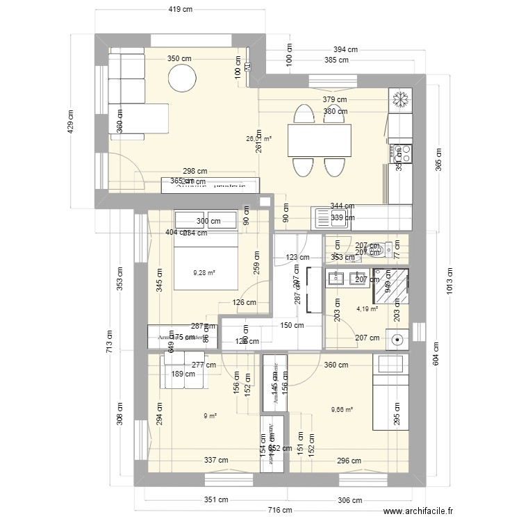 Projet extension2. Plan de 6 pièces et 60 m2