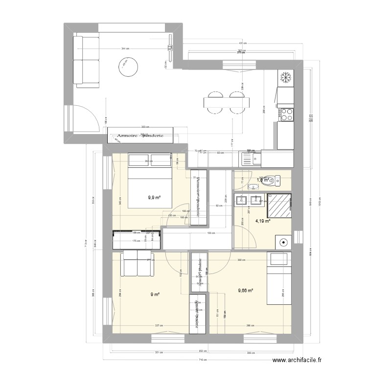 Projet extension2. Plan de 6 pièces et 60 m2