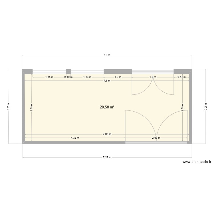 carquei. Plan de 1 pièce et 21 m2