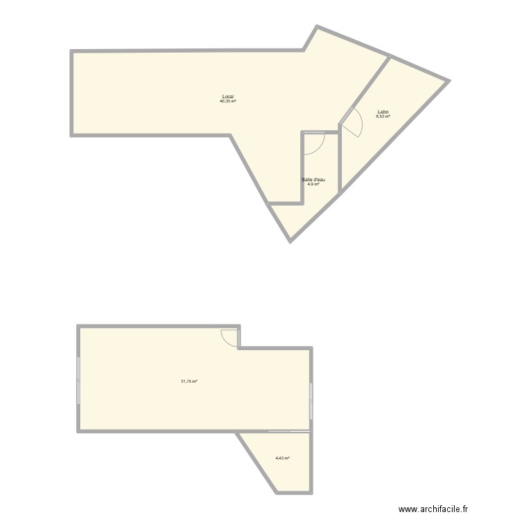 Local 3 St Esprit. Plan de 5 pièces et 90 m2