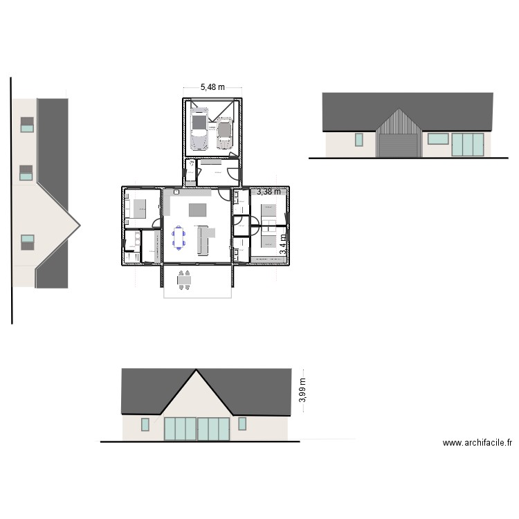 longère type 06. Plan de 17 pièces et 280 m2