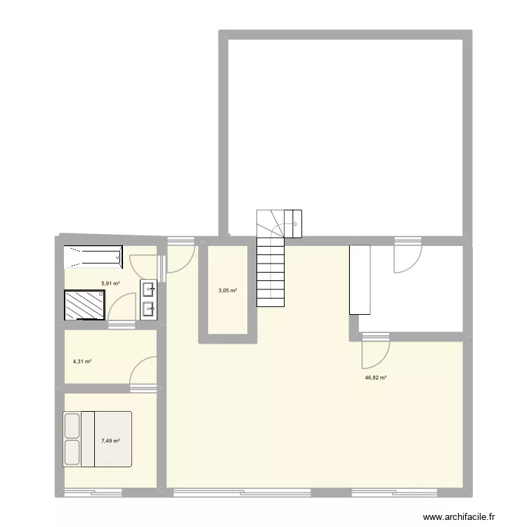 Maison. Plan de 5 Pièces et 68 m²