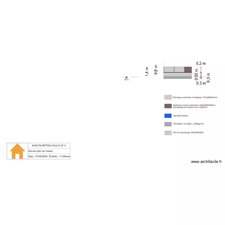 vue de face cloture selon plan de masse N°1. Plan de vue de face cloture selon plan de masse N°1. Plan de