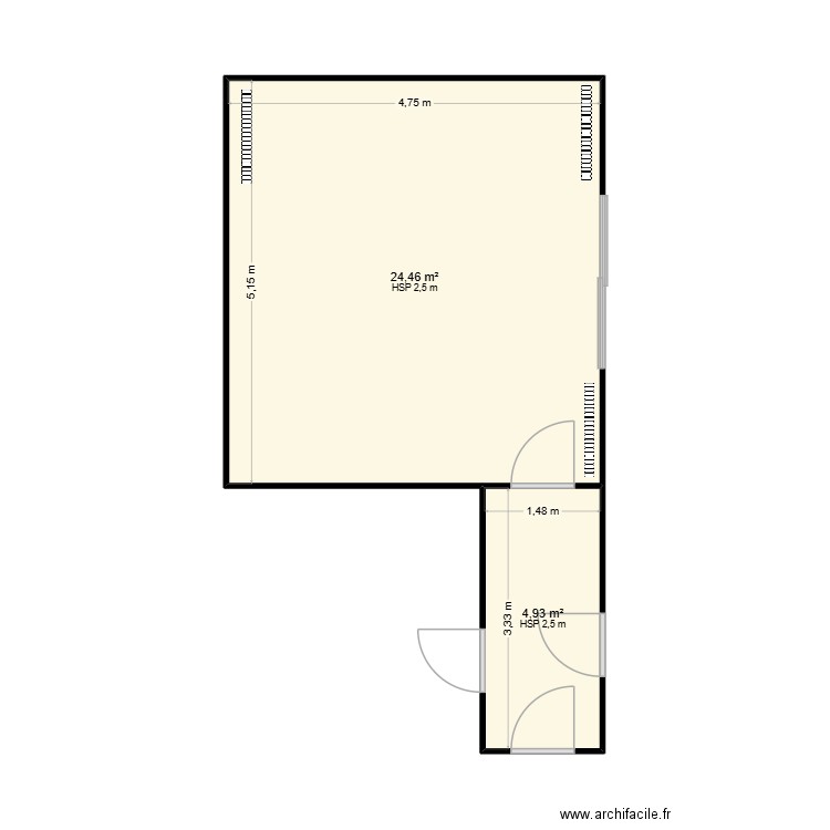 letray. Plan de 2 pièces et 29 m2