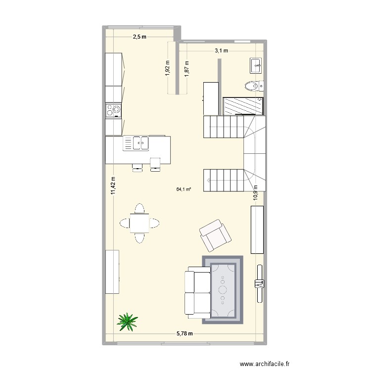 oasis. Plan de 1 pièce et 64 m2