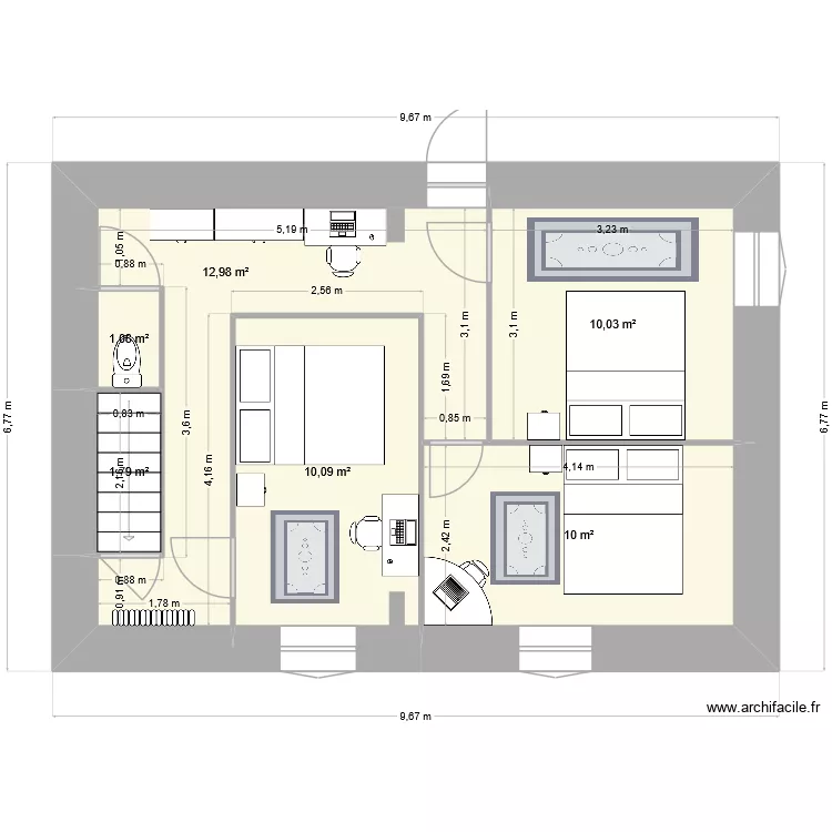 Maison actuelle 1 étage_Hypothèse 1. Plan de 6 et 46 m² Maison actuelle 1 étage_Hypothèse 1. Plan de 6 et 46 m²