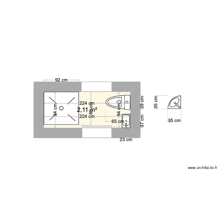 douche jaures 2. Plan de 1 pièce et 2 m2