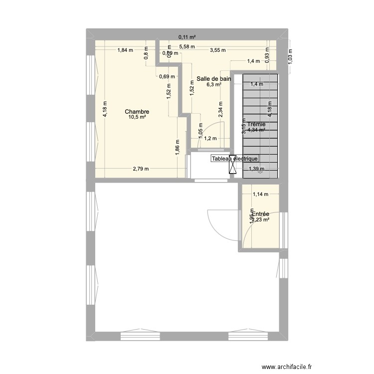 Appart bas Hugo Vierge 1. Plan de 5 pièces et 23 m2