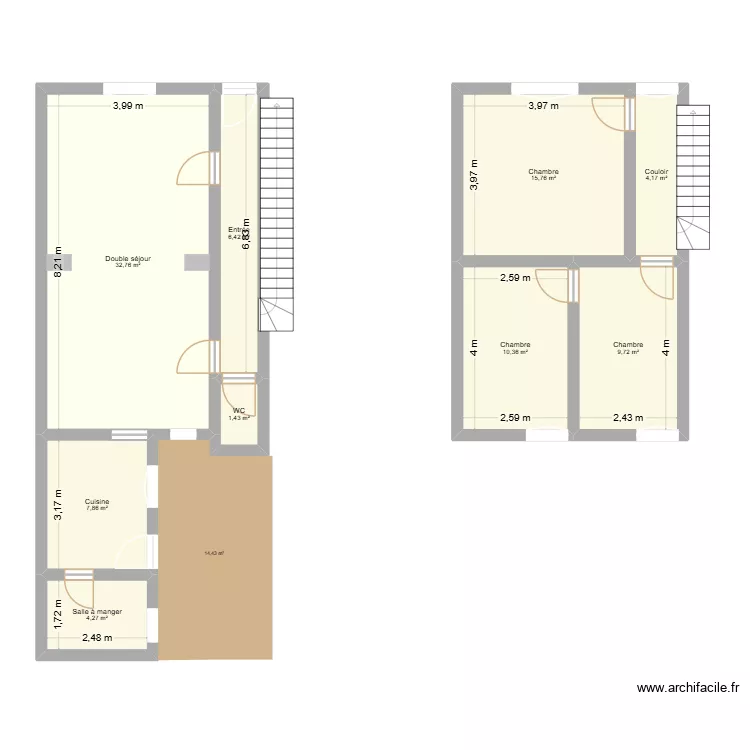 Anne. Plan de 9  et 93 m²