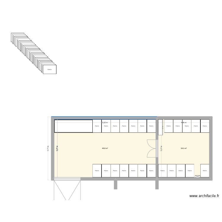 Stock bouteille. Plan de 2 pièces et 73 m2
