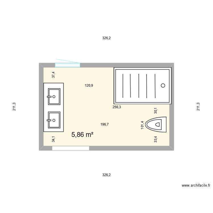 salle ed bain. Plan de 1 pièce et 6 m2