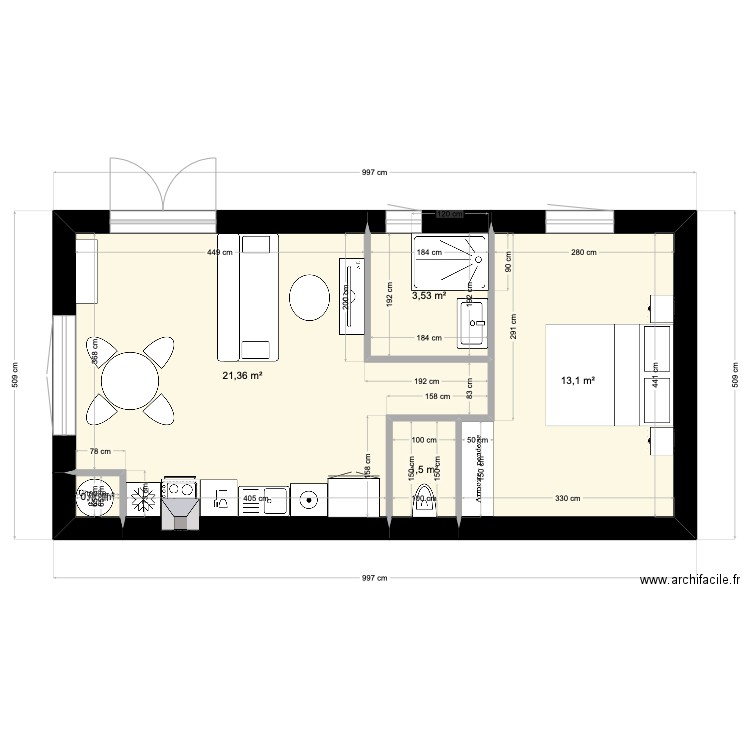 appartement HBV 1. Plan de 5 pièces et 40 m2