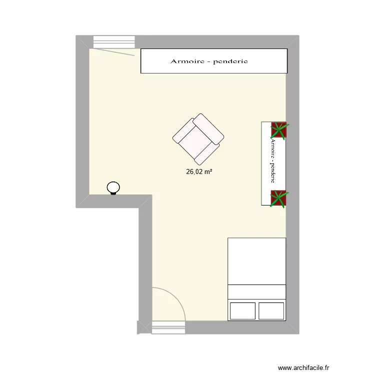 plan de la chambre de celestin. Plan de 1  et 26 m²