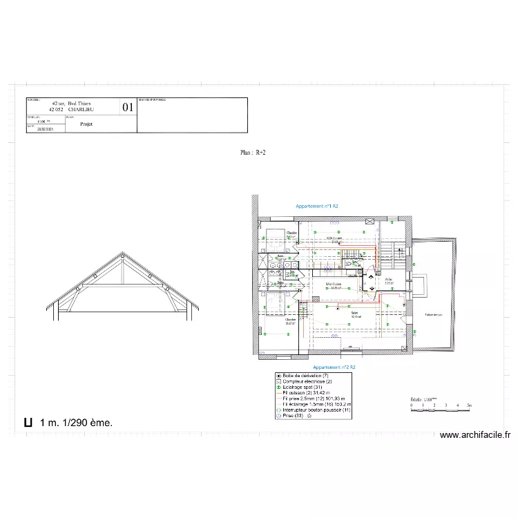 PROJET CHARLIEU R+2 ELECTRIQUE. Plan de 