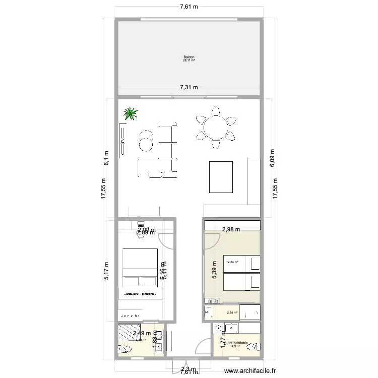 apprt vue mer. Plan de 5  et 51 m²