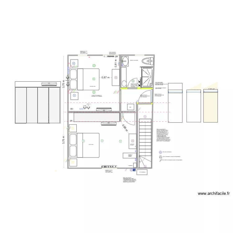 Remise: 2 chambres + SDB projet 3. Plan de 15  et 46 m²