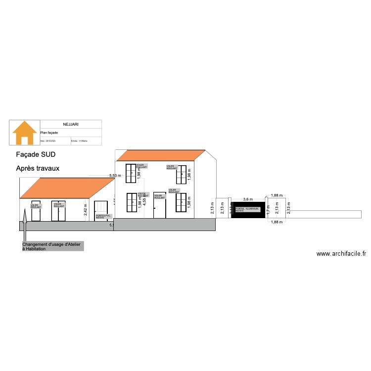 Façade SUD. Plan de 0 pièce et 0 m2