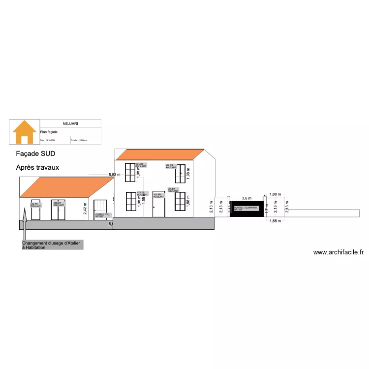Fa&ccedil;ade SUD. Plan de 