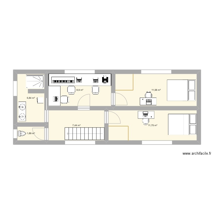 maison ideale 1er etage. Plan de 6 pièces et 47 m2