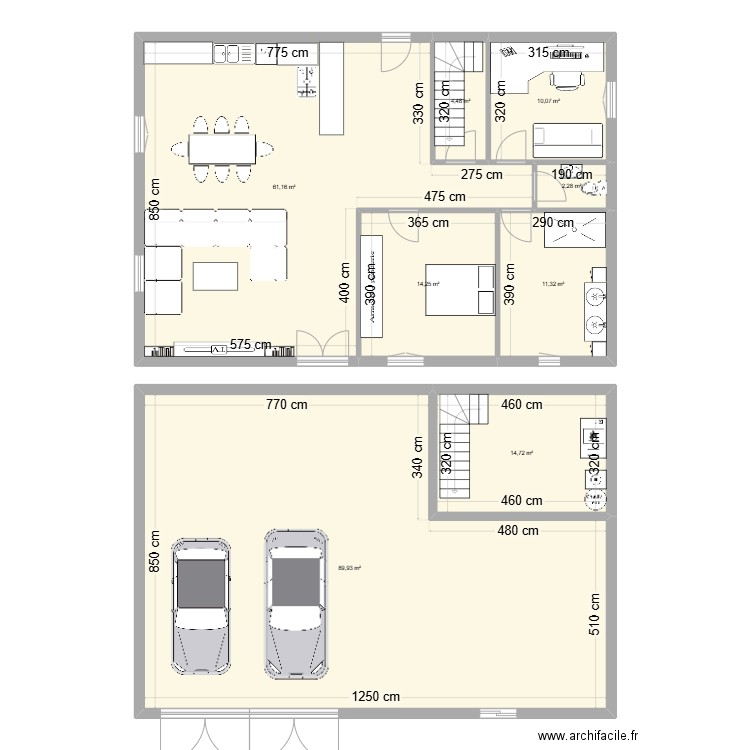 Maison. Plan de 8 pièces et 208 m2