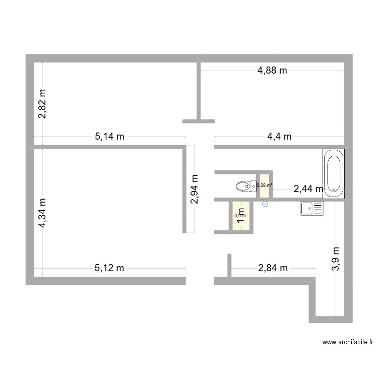 Circé. Plan de 2 pièces et 1 m2