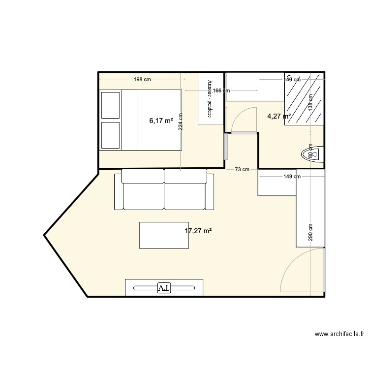 PLAN MANON DEFINITF - COTATION. Plan de 3 pièces et 28 m2