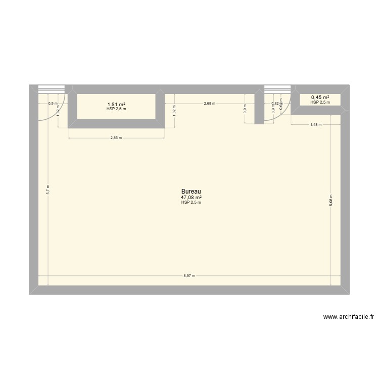 archi. Plan de 3 pièces et 49 m2