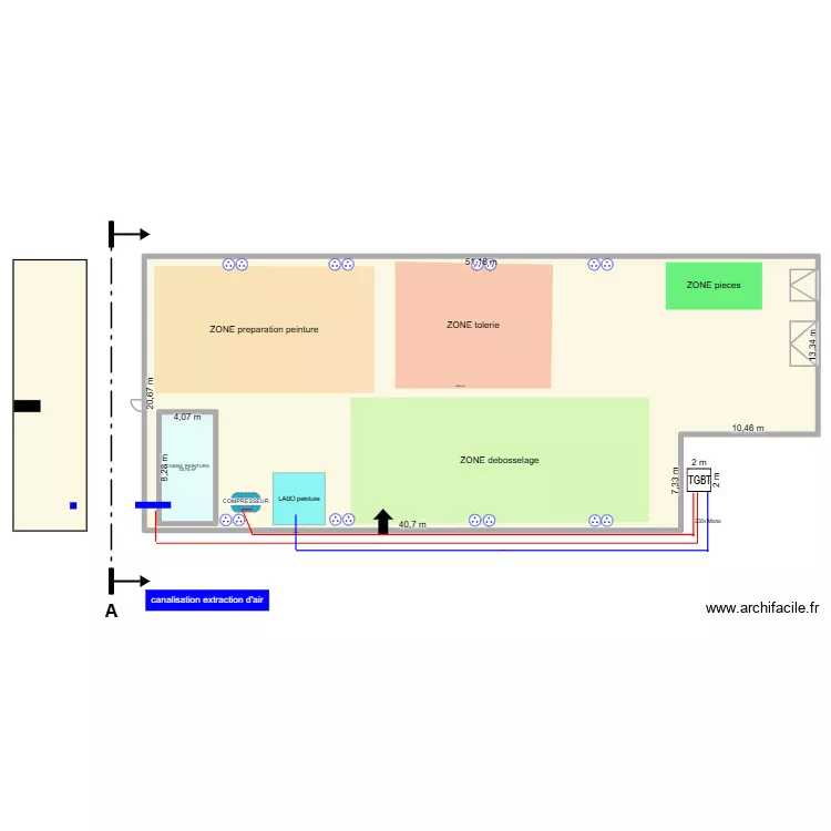 SOA elec et zones. Plan de 4  et 2029 m²