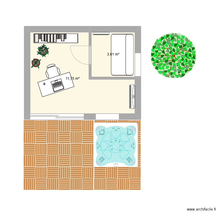 Pool house. Plan de 2 pièces et 15 m2