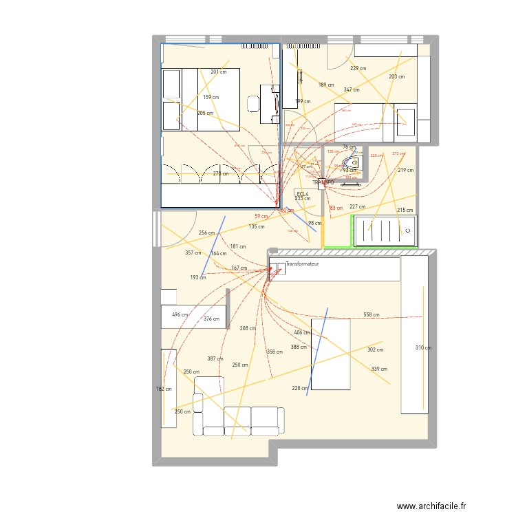 Plan general avec calques BIS. Plan de 5 pièces et 66 m2