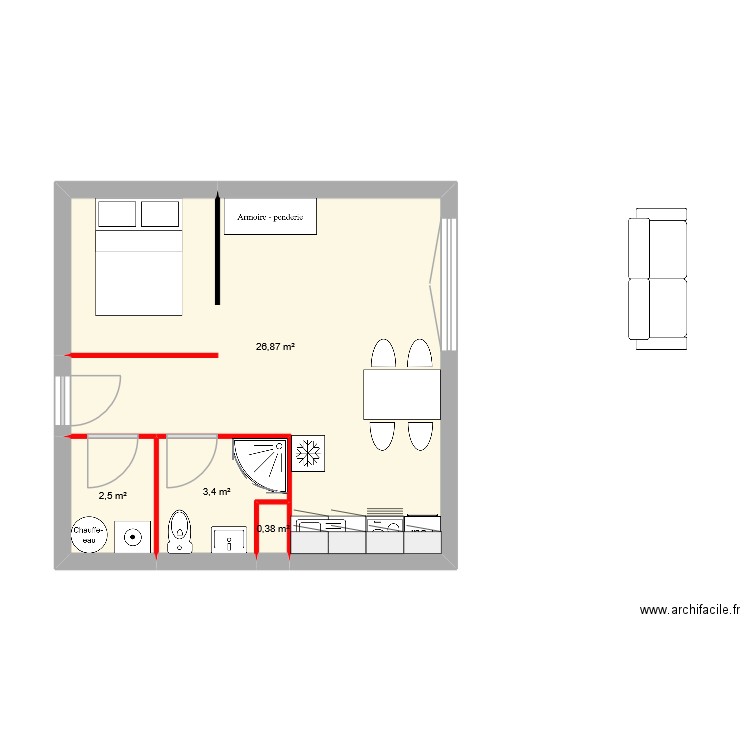 T1 St Christol 204. Plan de 4 pièces et 33 m2